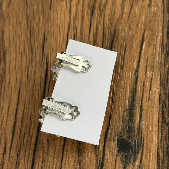 Laguna Vintage Clip On Earrings Crystal AB Bead Cluster Aurora Borealis - Picture 3 of 3